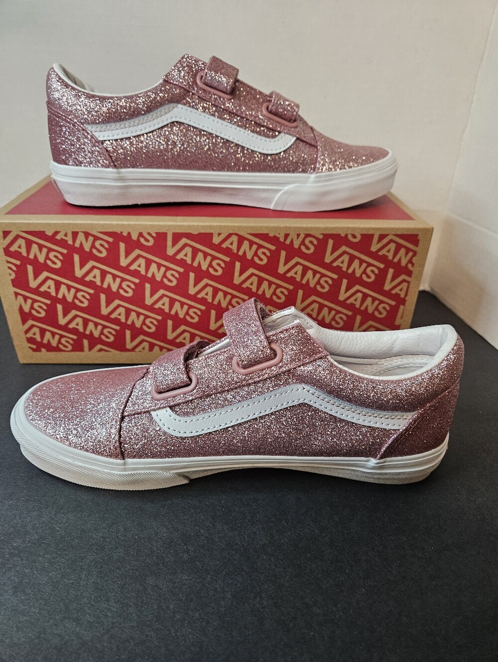 Vans Kids Glitter Old Skool V Velcro Sneakers - Rose Pink